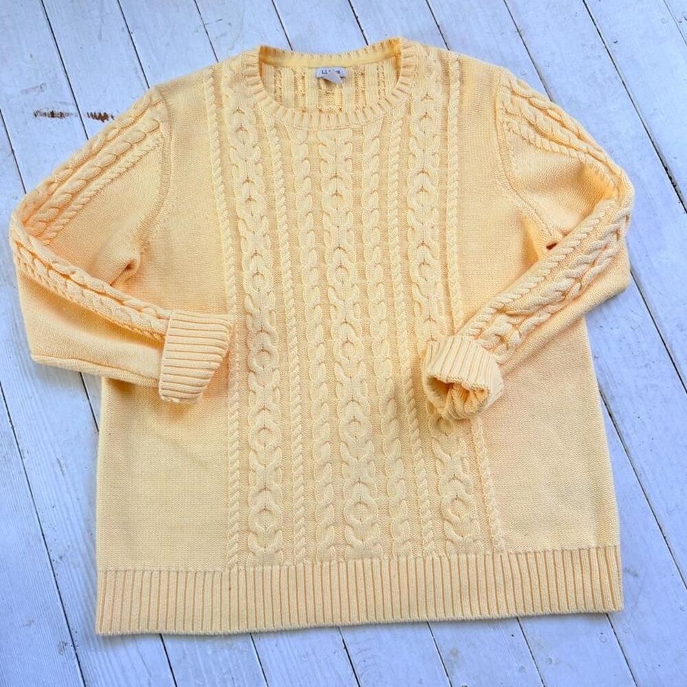 L.L.Bean Fisherman Cable Knit Sweater – Pastel Yellow Cozy Knit XL